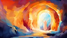 Abstract Art. Colorful Painting Art Of The Empty Tomb Of Jesus. Easter Or Resurrection Concept. He Is Risen. Generative AI