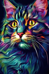  Highlander cat psychedelic look. Generative AI
