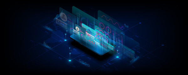 Wall Mural - technology concept abstract background image of mobile phone with business graph data trading analys