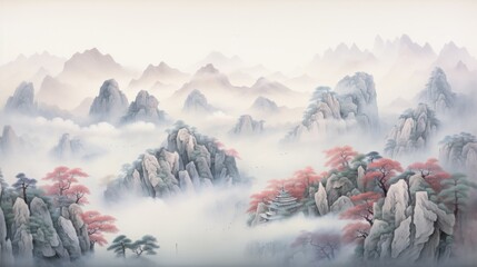 mountains painted in chinese style. ai generative.
