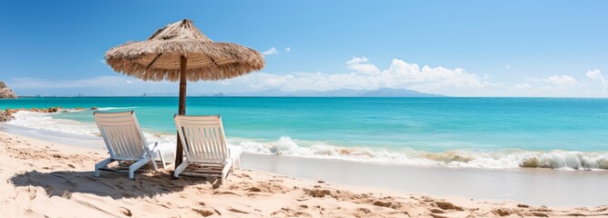  Chairs And Umbrella In Tropical Beach - Seascape Banner