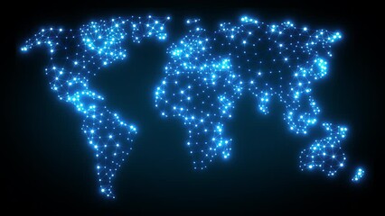 Wall Mural - beautiful digital network light flashes blue color over world map looped 3d animation. networking lo