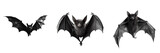 Fototapeta Tulipany - Set of flying black bats isolated on transparent background. Halloween concept. Generative AI.