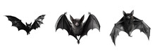 Set Of Flying Black Bats Isolated On Transparent Background. Halloween Concept. Generative AI.