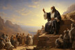 A wise picture of Moses delivering the law to the people, teaching and guiding them with authority Generative AI