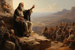A wise picture of Moses delivering the law to the people, teaching and guiding them with authority Generative AI
