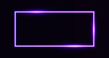 Fototapeta Zachód słońca - Realistic purple neon rectangle frame with glow effect isolated on dark background. Illuminated geometric shape. Electric light horizontal frame sign. Vector illustration