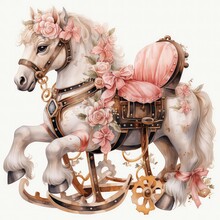Watercolor Rocking Horse Toy Painting