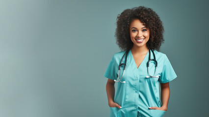 Smiling afro-american doctor wearing medical clothing