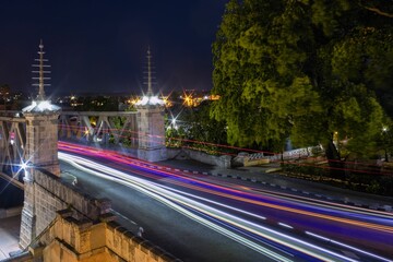 Sticker - Nighttime view the light trails along the road in Plaza de la Vigia in Matanzas, Cuba