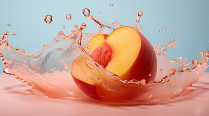 Fresh juicy peach fruit with water splash isolated on background, healthy fruit