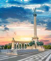 Heroes Square in Budapest, Hungary. Millennium Monument on the Heroes' Square.