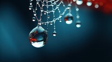  A Group Of Drops Of Water Hanging From A String Of Beads.  Generative Ai