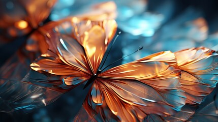 Canvas Print -  a close up of a butterfly on a blue and orange background.  generative ai