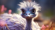  A Close Up Of An Ostrich's Head With A Blurry Background.  Generative Ai
