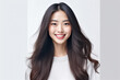 © Surachetsh - Headshot of girl with a long hair and little natural curly hairstyle wearing tshirt isolated on white grey background. Beauty girl with long and shiny wavy Hair. Generative AI.