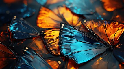 Sticker -  a group of blue and orange butterflies on top of each other.  generative ai