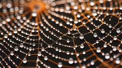 Poster -  a close up of a spider web with drops of water on it.  generative ai