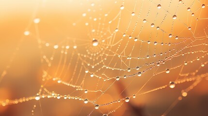  a close up of a spider web covered in water drops.  generative ai