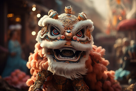 Wall Mural -  - Close up of Chinese New Year lion dancer