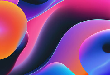 Wall Mural - Neon fluid color curves pink blue bubble wave art