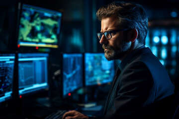 Generative ai collage photo of professional it specialist using device writing code computer network maintenance