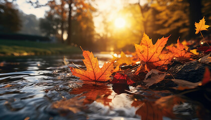 Wall Mural - beautiful autumn nature with vibrant and warm colors. generative ai illustrations