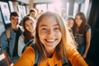 © deagreez - Generative ai collage of group school classmates making selfie in classroom