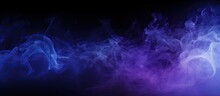 Blue And Purple Mist On A Black Surface, With Empty Area For Text.