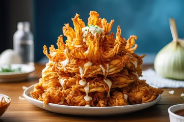 deep fried blooming onion, fried crispy blooming onions, onion flower