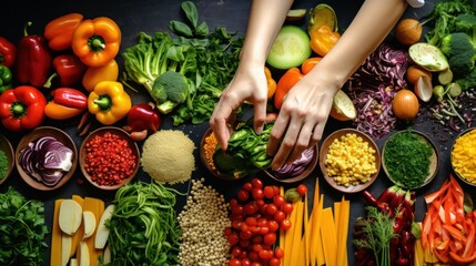 Wall Mural - Colorful variety of vegetables displayed on a table