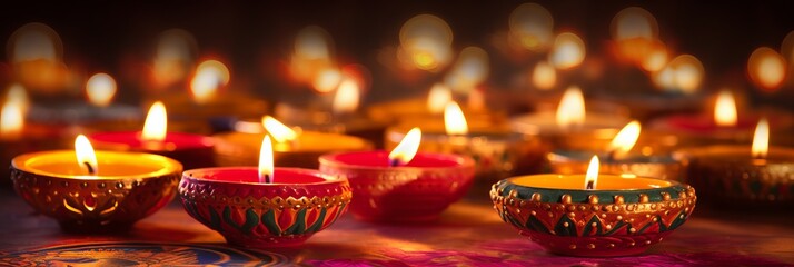 Sticker - Diwali, Hindu festival of lights celebration. Diya oil lamps