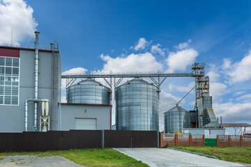 Wall Mural - agro-processing plant for processing and silos for drying cleaning and storage of agricultural products, flour, cereals and grain