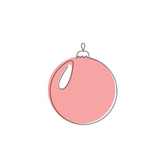 Red christmas ball drawn in one continuous line. One line drawing, minimalism. Vector illustration.