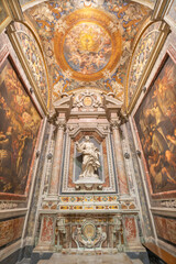 Wall Mural - NAPLES, ITALY - APRIL 19, 2023: The baroque chapel of St. Francis Borgia in the church Chiesa del Jesu Vecchio with the statue of Holy by  Pietro Ghetti from 17. cent.