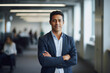 © Moritz - Leader in Innovation: High-Resolution Portrait of a Young Tech CEO Standing in a Bustling Office
