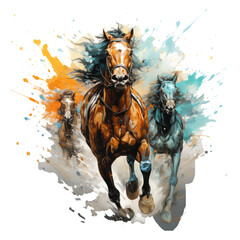 An epic horse t-shirt design capturing the energy and excitement of a horse race, Generative Ai