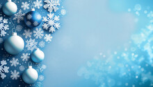 Blue Christmas Background With Snowflakes And Christmas Balls
