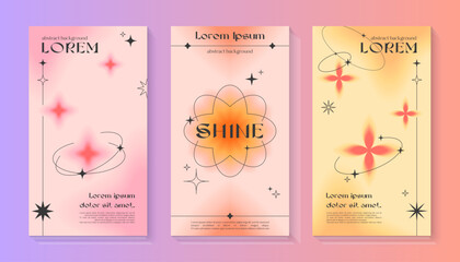 Wall Mural - vector insta story gradient templates with geometric shapes,blurred sparkles,copy space for text in 