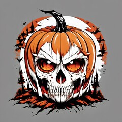 Poster - halloween pumpkin with skull