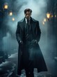 A man in a stylish classic cloak of the 19th century, a gangster, a businessman, looks cool