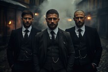 3 Man In Stylish Retro Old-fashioned Suit Look Like Cool Gangsters