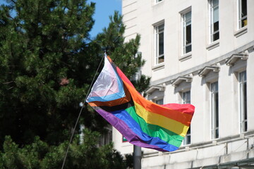 Pride flag at Pride in Liverpool 2023 march