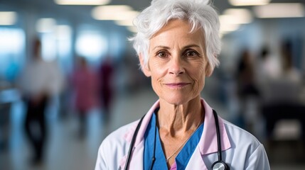 Close-up photo of middle-aged female doctor