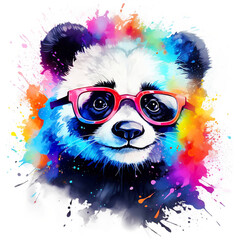 Wall Mural - cartoon colorful panda with sunglasses on white background.