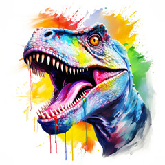 Wall Mural - cartoon colorful dinosaur with sunglasses on white background.