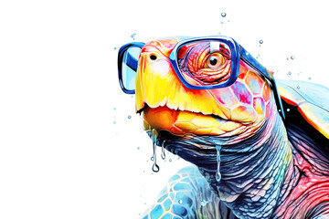 Wall Mural - cartoon colorful turtle with sunglasses on white background.