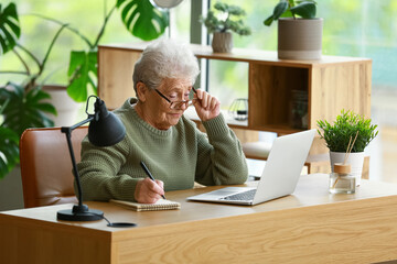 Wall Mural - Senior woman working with laptop in office