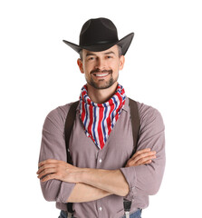 Wall Mural - Handsome cowboy on white background