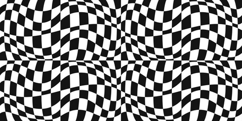 Fototapete - Curly and seamless racing flag. Endless and seamless racing flag, checkered and raised, curved and wavy. Pattern for textiles, pillows, clothes, background, packaging, notepads. Seamless and stylish.